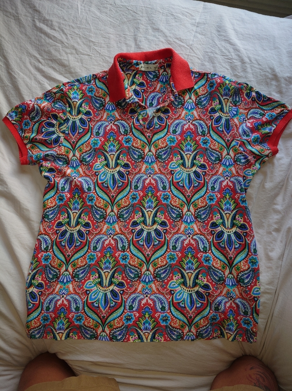 Etro Multicolor Paisley Print Polo with Red Trim